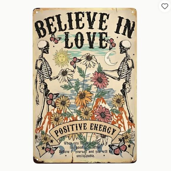NEW! Trendy Boho Hippie Metal Sign Plaque Skeleton Flowers Butterfly Signage - Picture 1 of 1